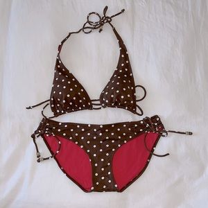 AE brown polka dot bikini Small top Medium bottom